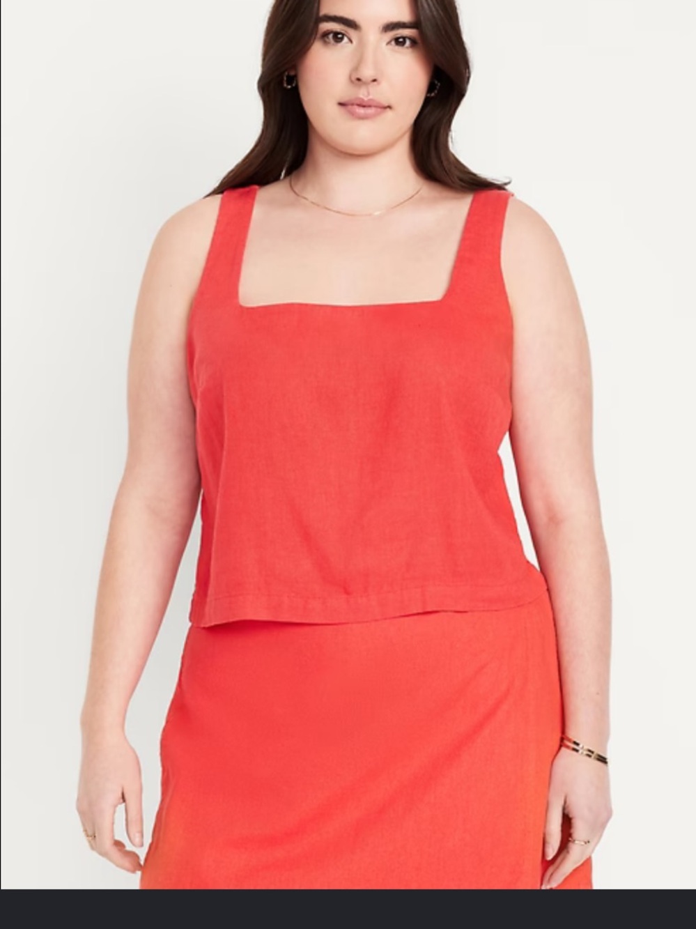 Old Navy Coral-Red Square Neck Linen-Blend Cropped Tank and Skort Set